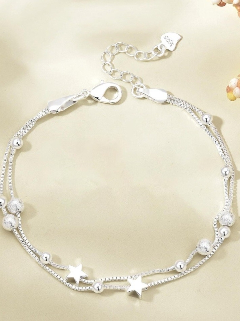 S925 Sterling Silver Double-Layer Celestial Star Charm & Stardust Bead Bracelet